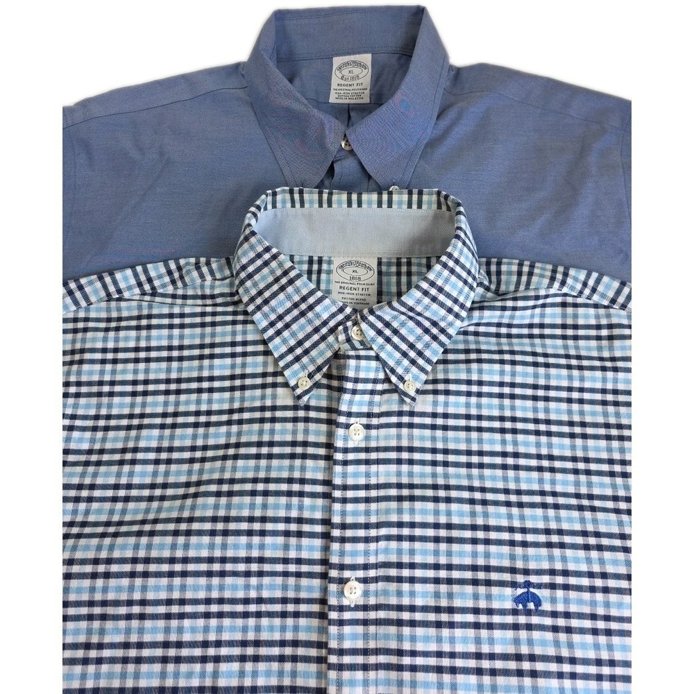 Lot of 2 Brooks Brothers Dress Shirt Mens XL Regent Fit Non-Iron Plaid/SOLID